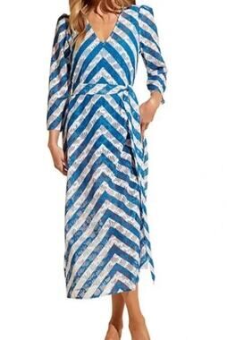 Stylest $298 Aqualace Caftan Cover-up Dress Saphire Chevron Lace Size L